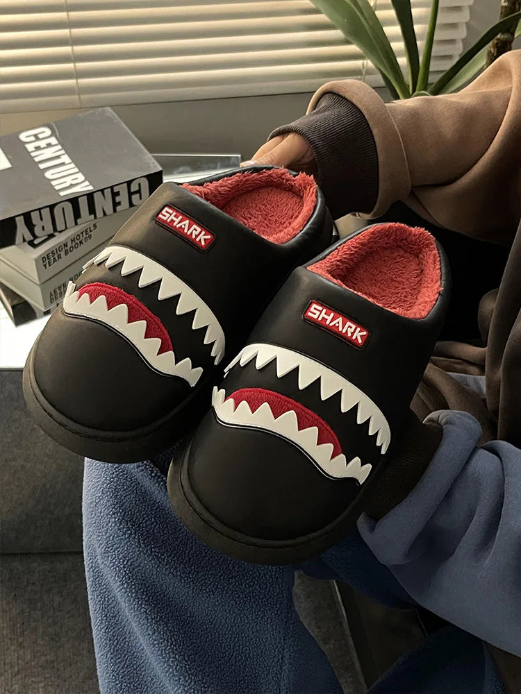 Men's Shark Plush Winter Slippers | Cozy Warm Indoor Outdoor Shoes