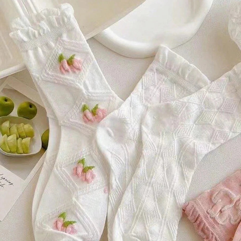 Cute Lace Mid Leg Socks | Ruffled Harajuku Style for Girls