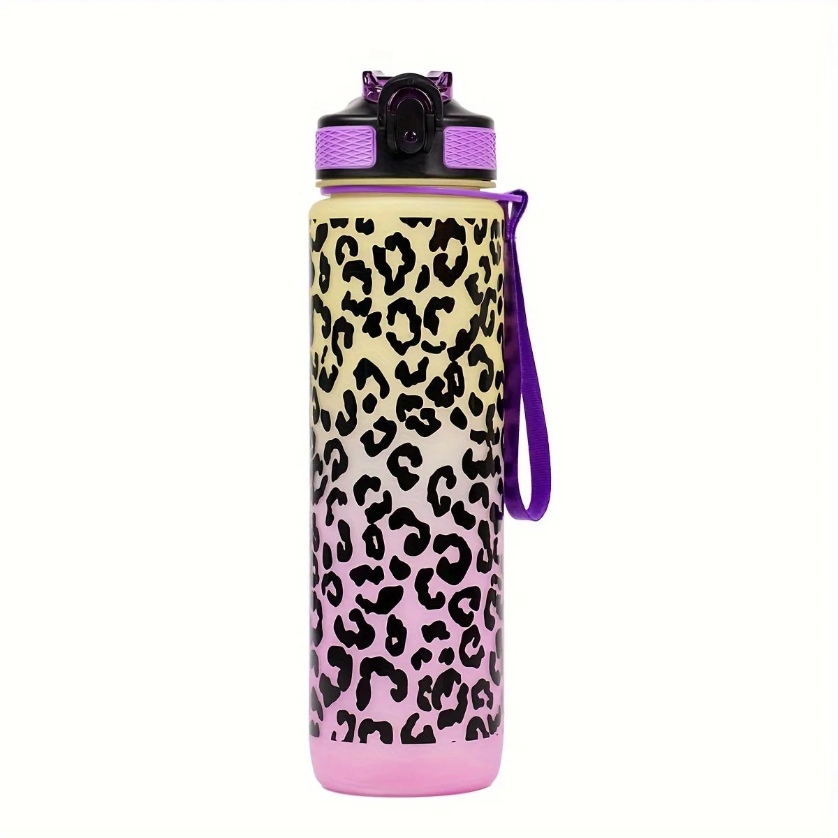 1 Liter Large Capacity Leopard Print Plastic Cup Leak Proof Sports Water Bottle Drink Items Outdoor Travel Portable Gym Bottle