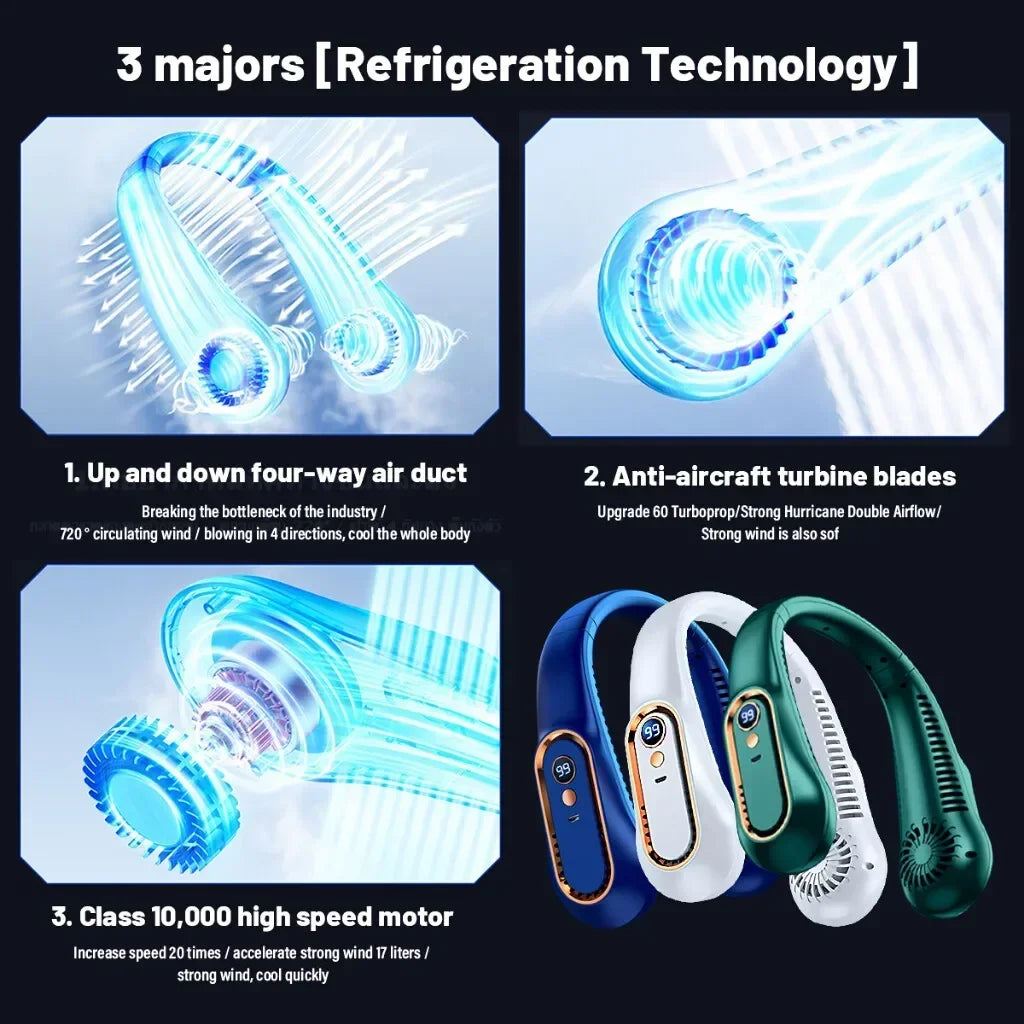 Portable Bladeless Fan | Ultra Quiet USB Charging Neck Fan