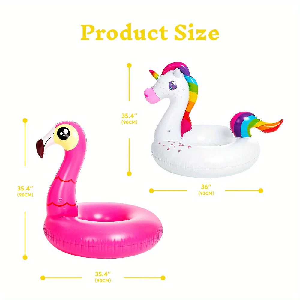 2Pack Fun Inflatable Flamingo Unicorn Pool Floaties for Kids