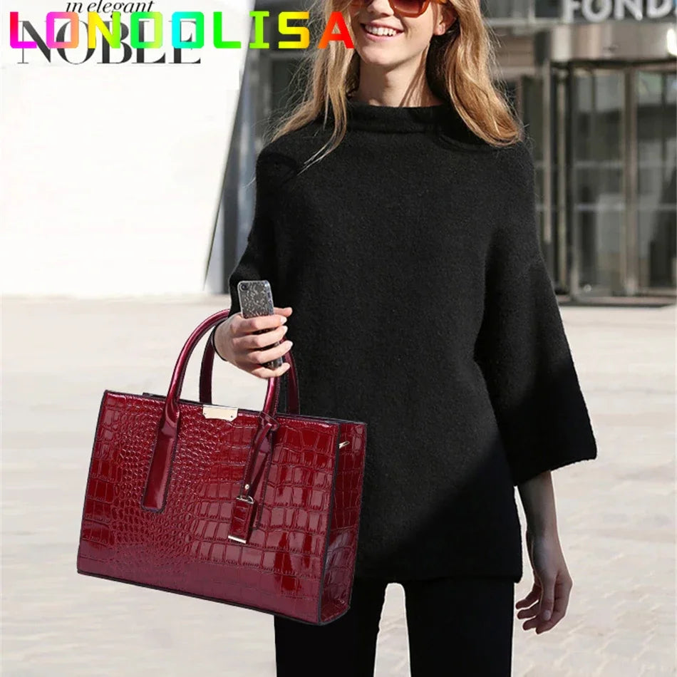 Bolso elegante de charol con cocodrilo | Bolso de lujo para mujer