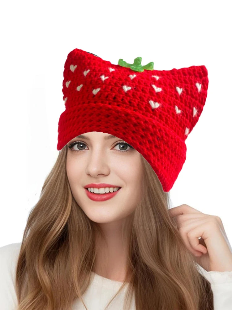 Charming Cartoon Strawberry Fishing Hat | Trendy Bohemian Crochet