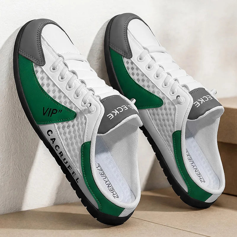Summer Breathable Mesh Slip-On Half-Slipper for Men, Casual Soft-Soled Closed-Toe Slippers, Mesh Upper Is Refreshing and Breathable, Does Not Suffocate the Feet, Lace-Free Design Is Convenient for Lazy People