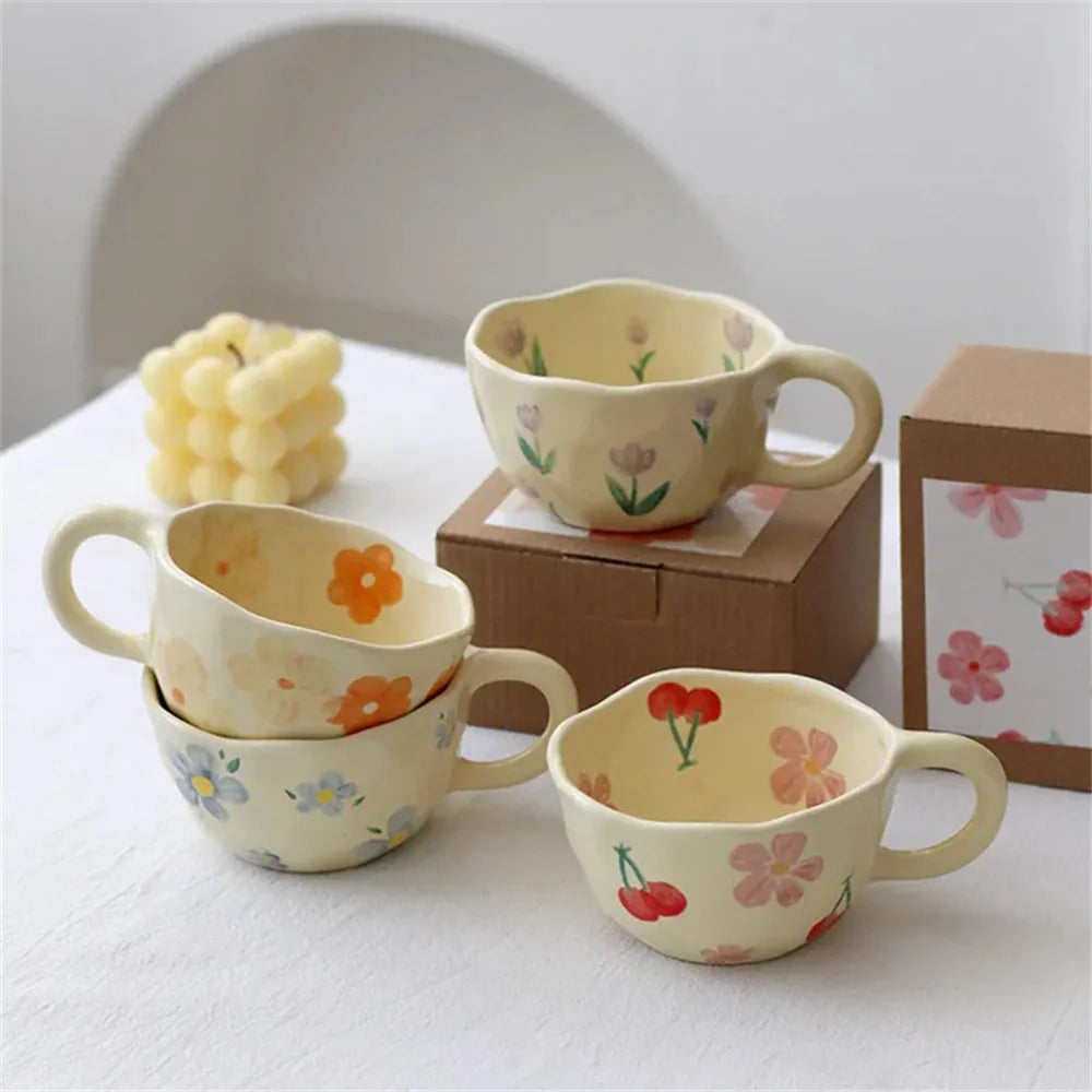 Handcrafted Ceramic Mugs | Unique Flower Coffee Cups