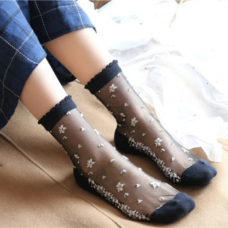 Women's Vintage Retro Flower Embroidery Long Socks | Summer Fashion
