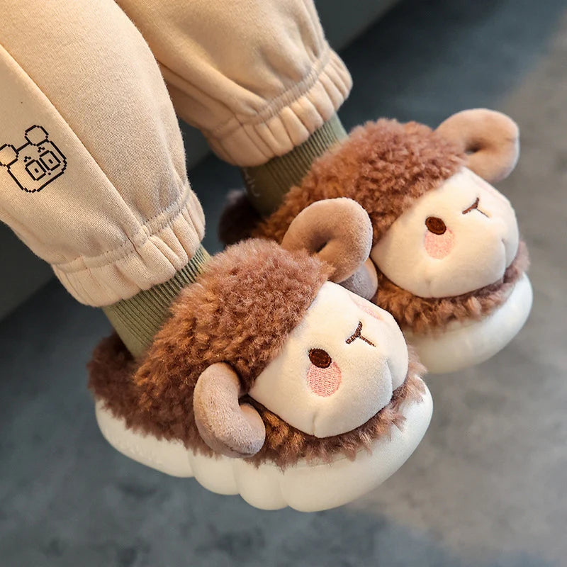 Lovely Fluffy Lamb Plush Slippers | Cute Warm Indoor Slides