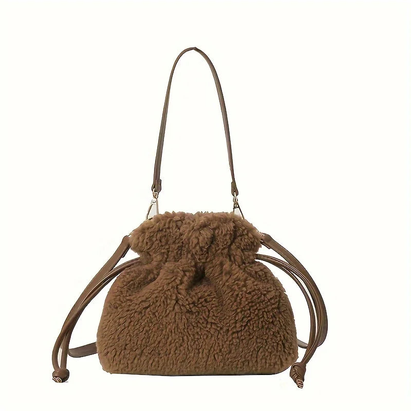 Fashionable Mini Plush Crossbody Bag - Soft Bucket Bag for Women