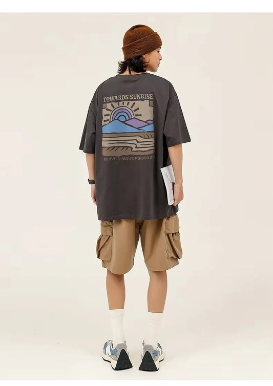 Unisex Casual Cotton Short-Sleeved Crew Neck T-Shirt