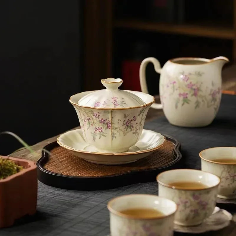 Retro Ceramic Tea Brewing Cup Set | Elegant Anti-Scald Teacup