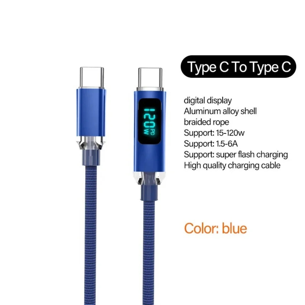 120W USB A to Type C Fast Charging Cable with LED Display