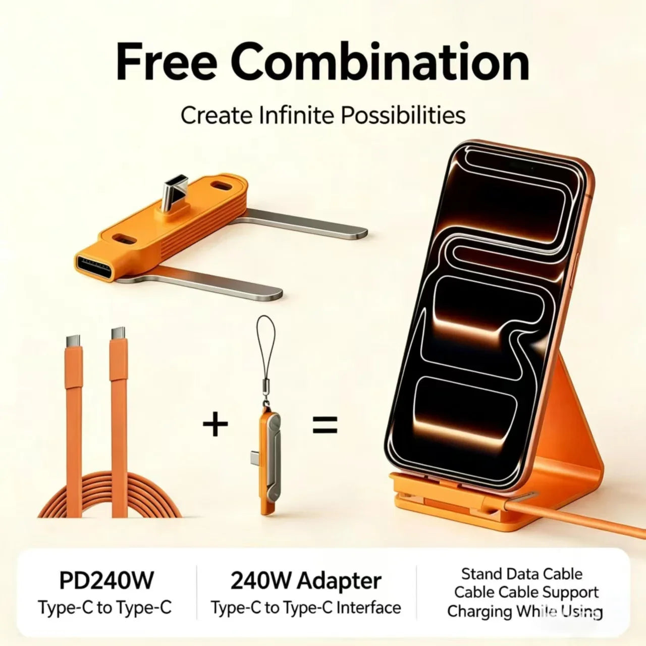 240W 2-in-1 USB C Fast Charging Foldable Desktop Stand Adapter