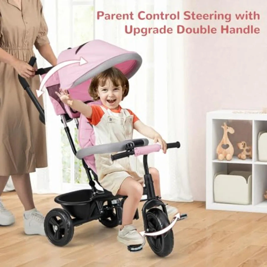 6-in-1 Tricycle for Toddlers | Reversible Seat & Safety Canopy
