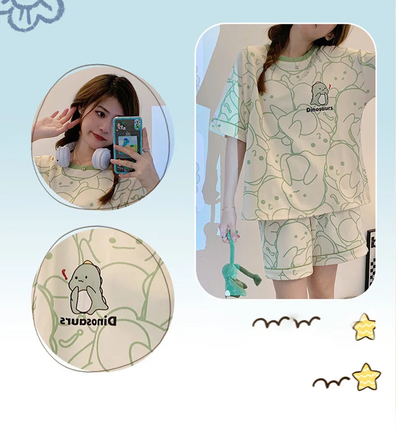 Plus Size Short Sleeve Pajamas for Women | Cute Cartoon Bear Design