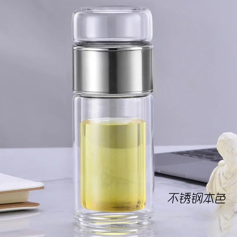 High Borosilicate Glass Tea Water Bottle | Double Layer Infuser