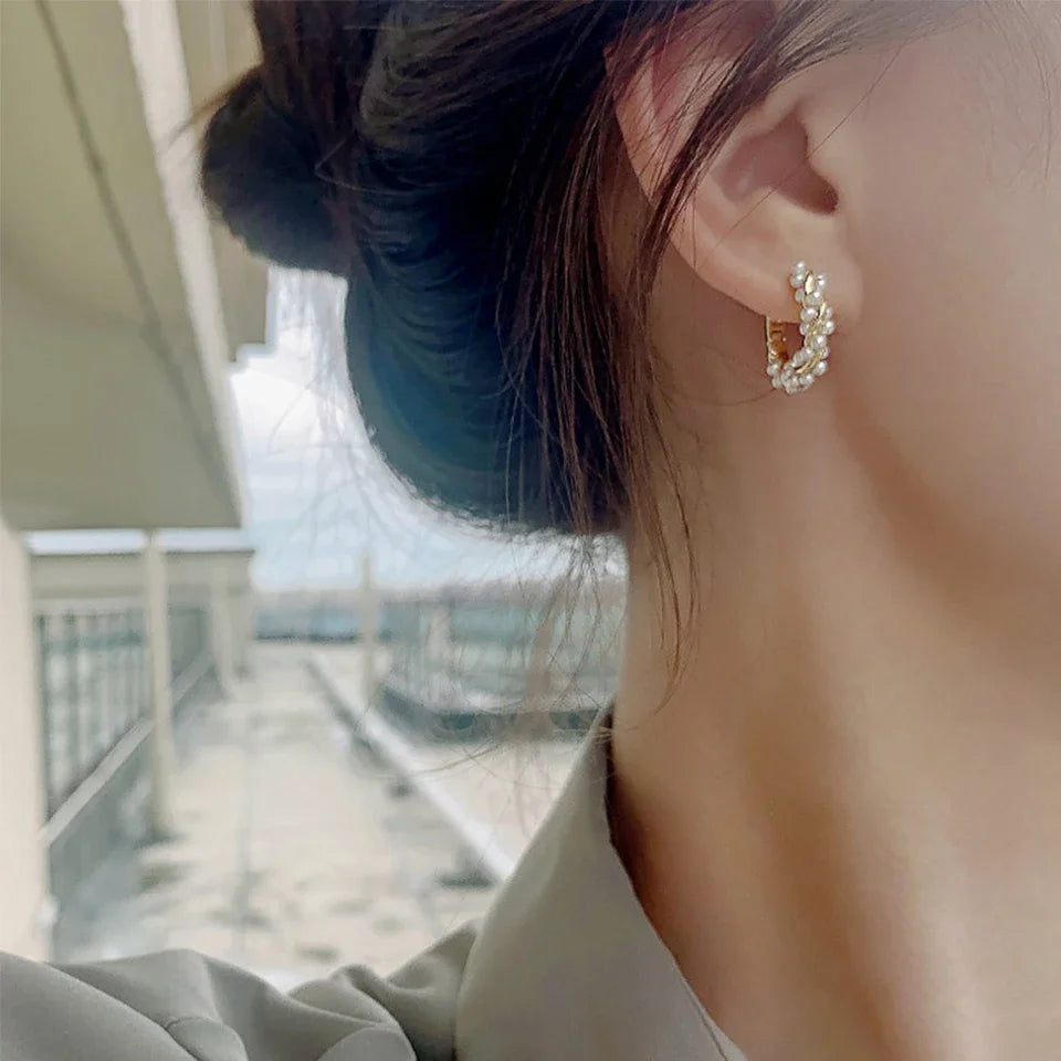 Minimalist Pearl Hoop Earrings for Women | Elegant Huggie Style