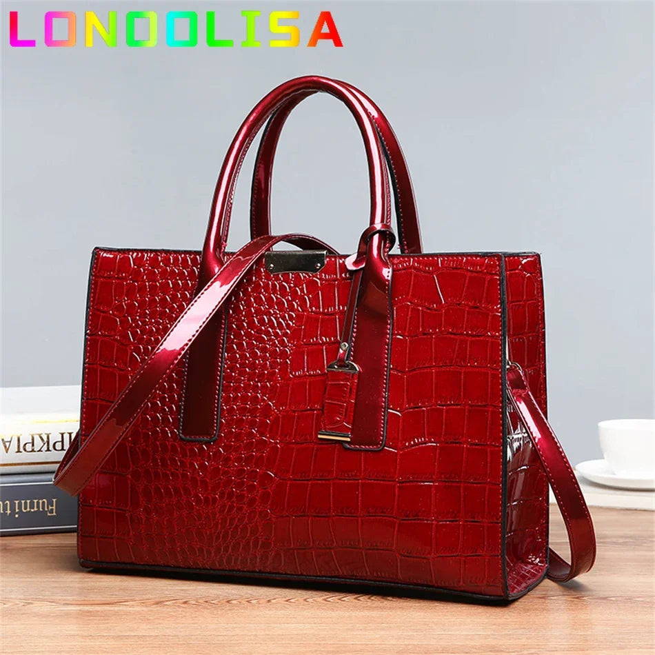 Bolso elegante de charol con cocodrilo | Bolso de lujo para mujer