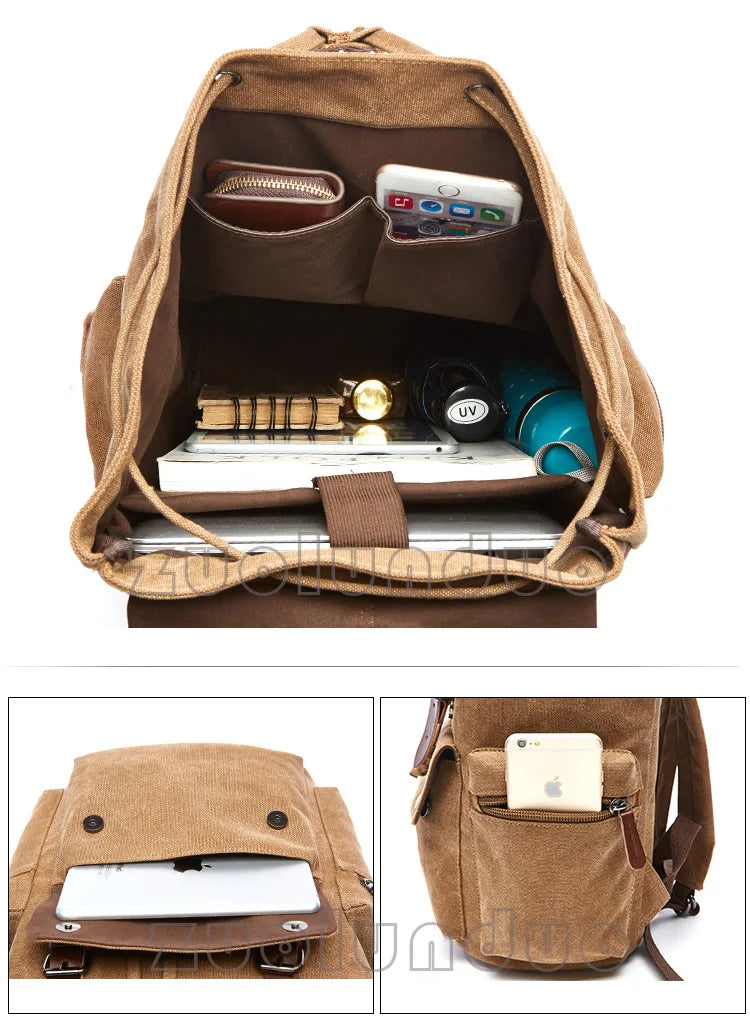 Vintage Canvas Laptop Backpack for School & Travel | Anti-Theft Design