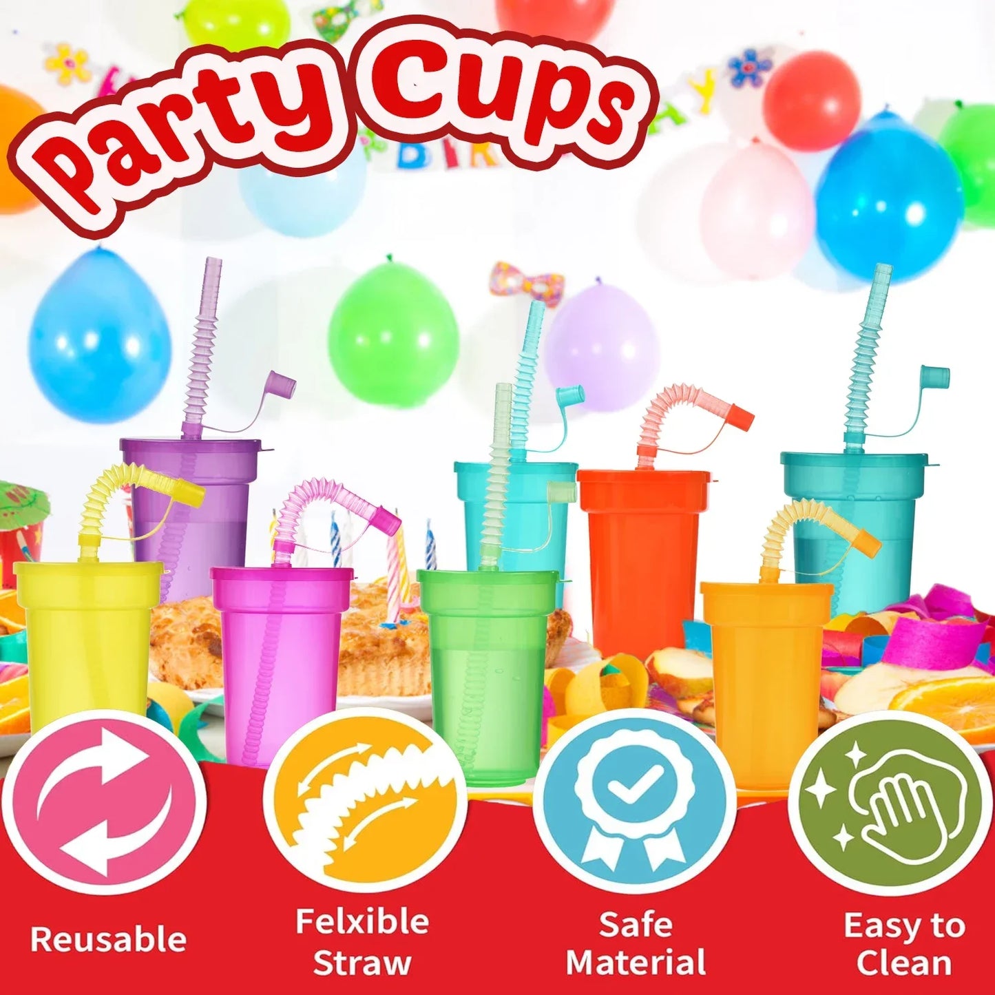 Colorful Kids Drinking Cups with Straws | Leak-Proof Tumblers