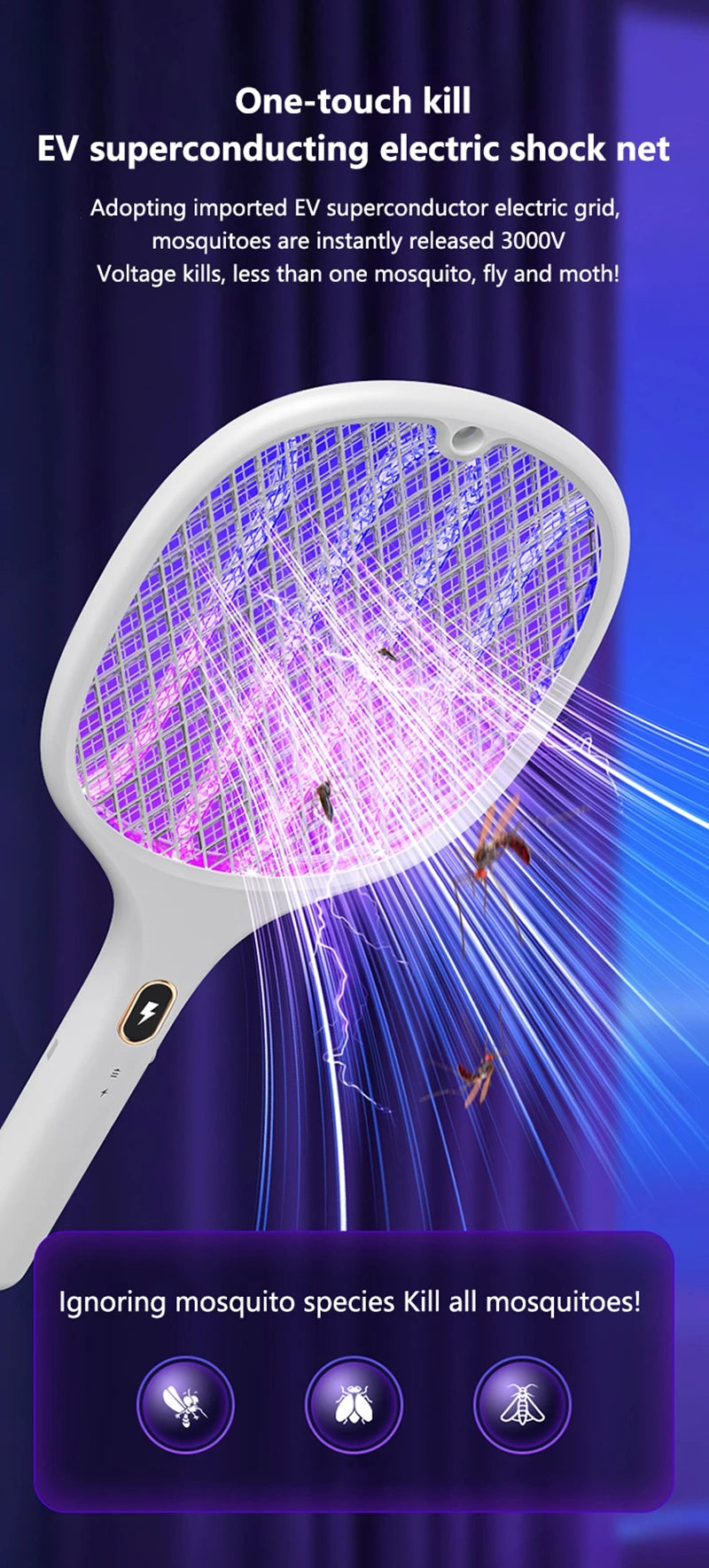 Multi-Functional Electric Bug Zapper Racket | USB Rechargeable Mosquito Killer