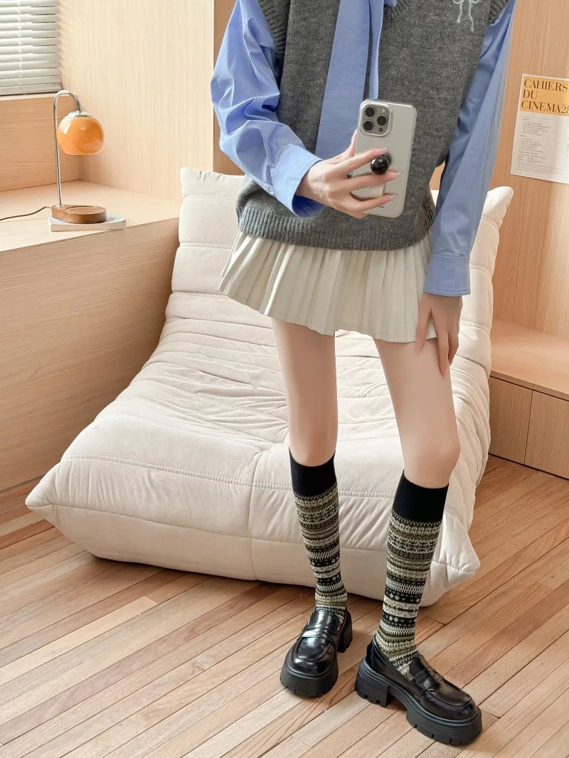 Women's Retro Knitted Knee Socks | Vintage Style for Autumn & Winter