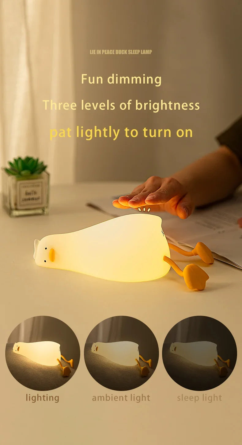 Bonita lámpara de noche LED con forma de pato | Lámpara de silicona regulable para guardería