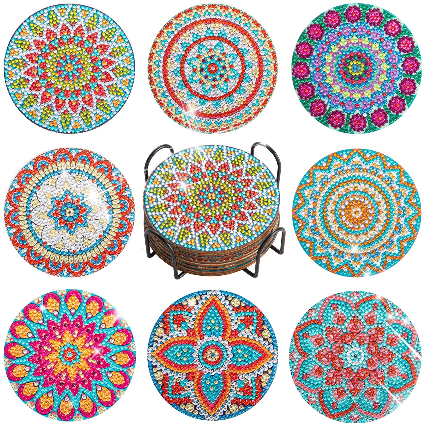 8-Piece DIY Mandala Diamond Painting Coasters | Full Drill Art Set