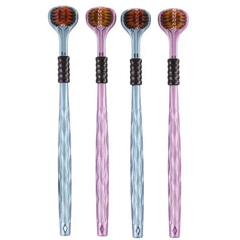 2pcs 3D Stereo Three-Sided Toothbrush Ultra Fine Soft Hair Adult Toothbrushes Tongue Scraper Oral Care 360° Cleaning Teeth Brush