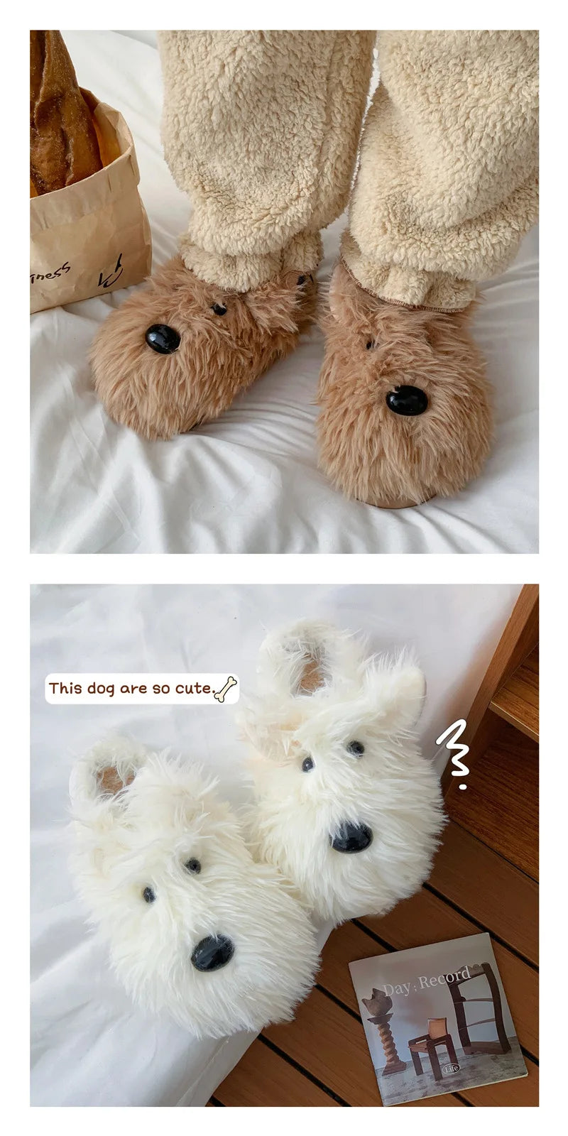Cute Dog Plush Slippers | Warm Corduroy Indoor Shoes for Couples