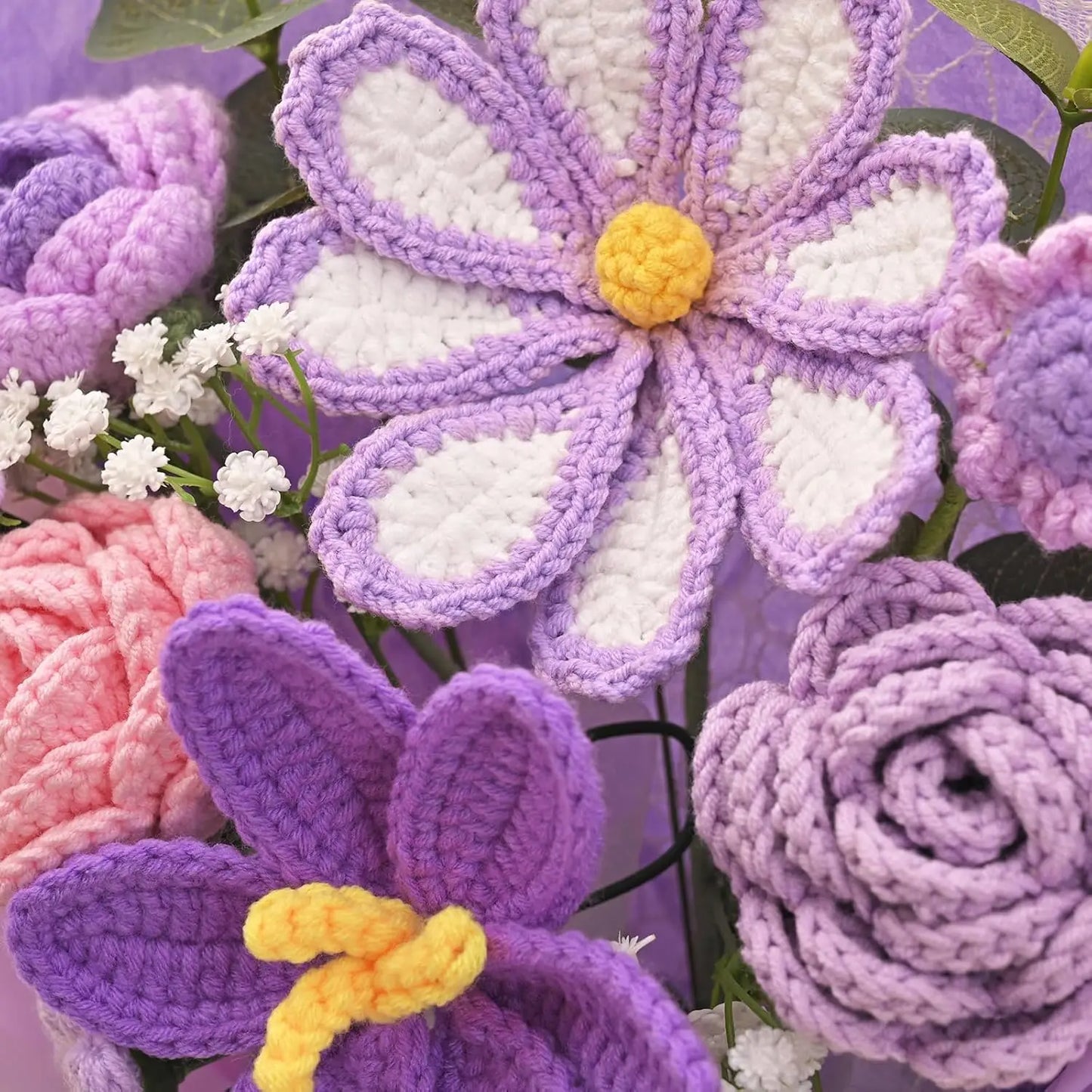 Purple Crochet Flower Bouquet | Handmade Knitted Floral Arrangement