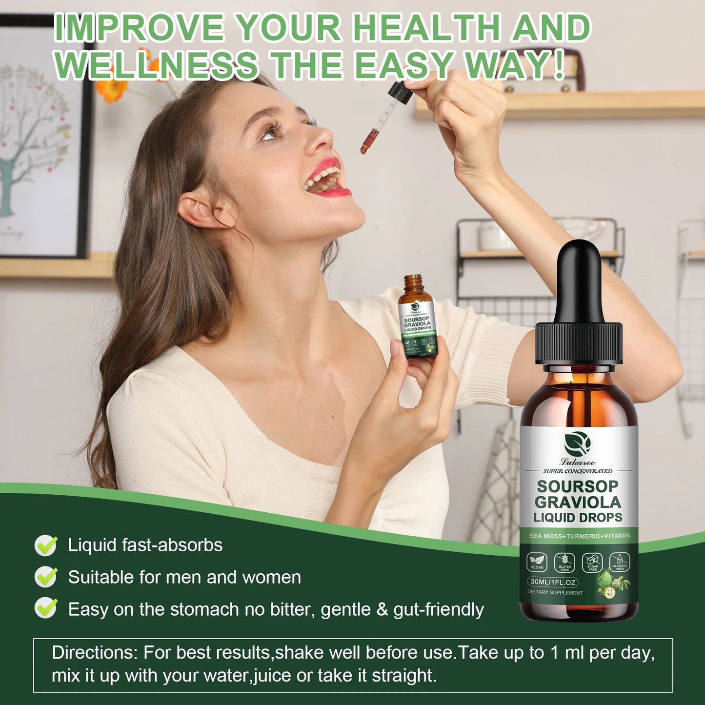 Soursop Graviola Leaf Extract Drops for Immunity & Gut Health