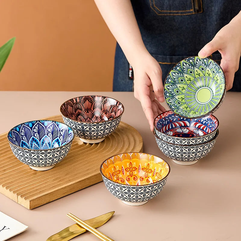 6-Piece Bohemian Mandala Ceramic Bowls | Stylish & Versatile