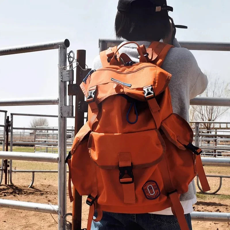 Unisex Casual Orange Nylon Waterproof Backpack | Large Capacity