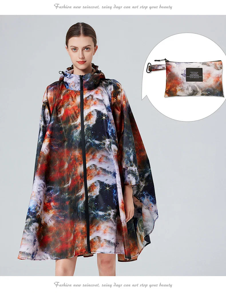 Big Size Women Gradient Color Raincoat | Lightweight Waterproof Cloak