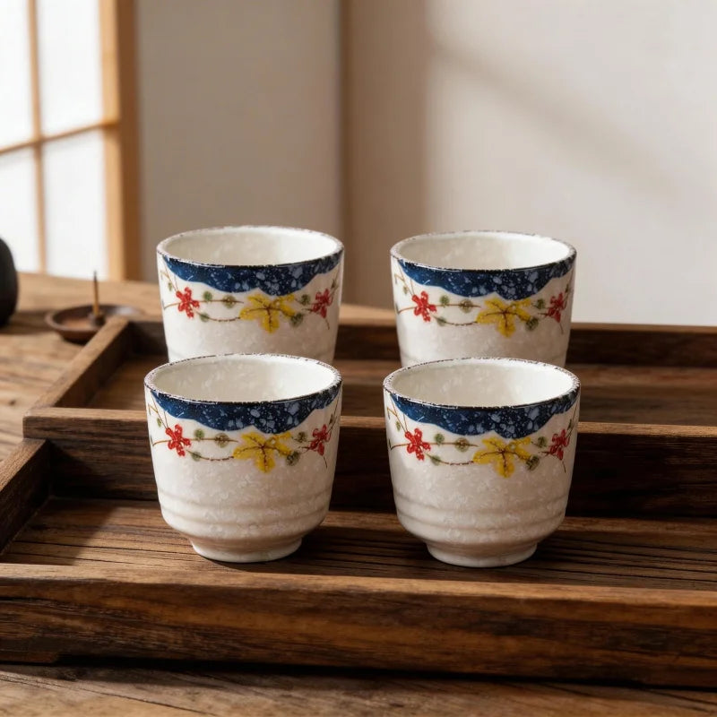 Vintage Japanese-style Ceramic Tea Cups | Stylish 4pc Set