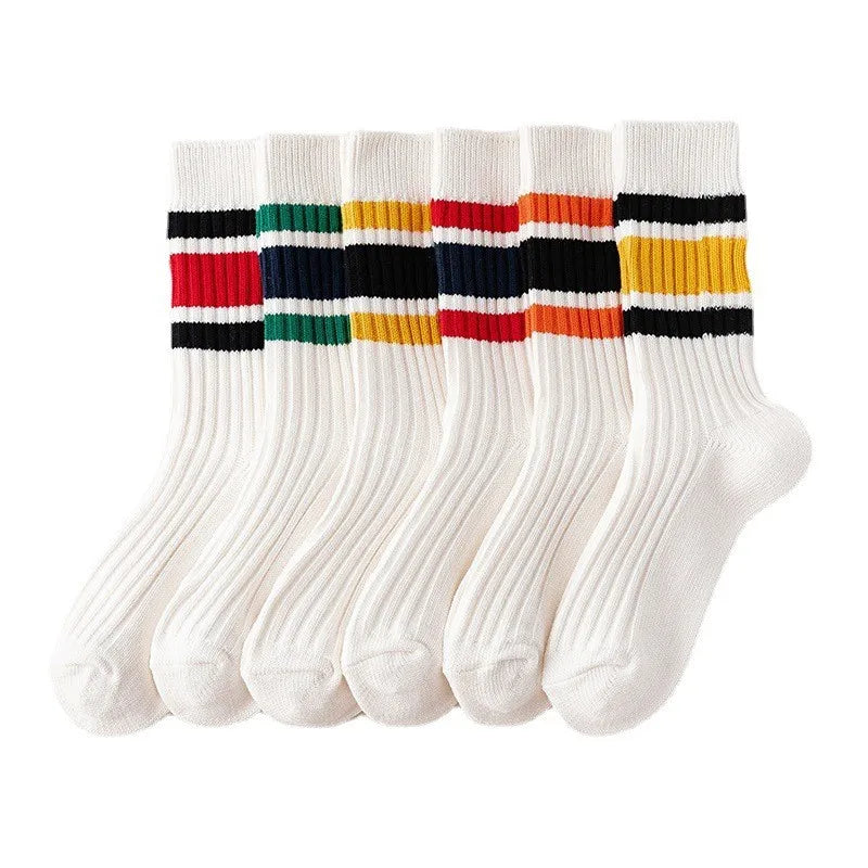 Men's Japanese Style Striped Crew Socks | Cozy Cotton Comfort