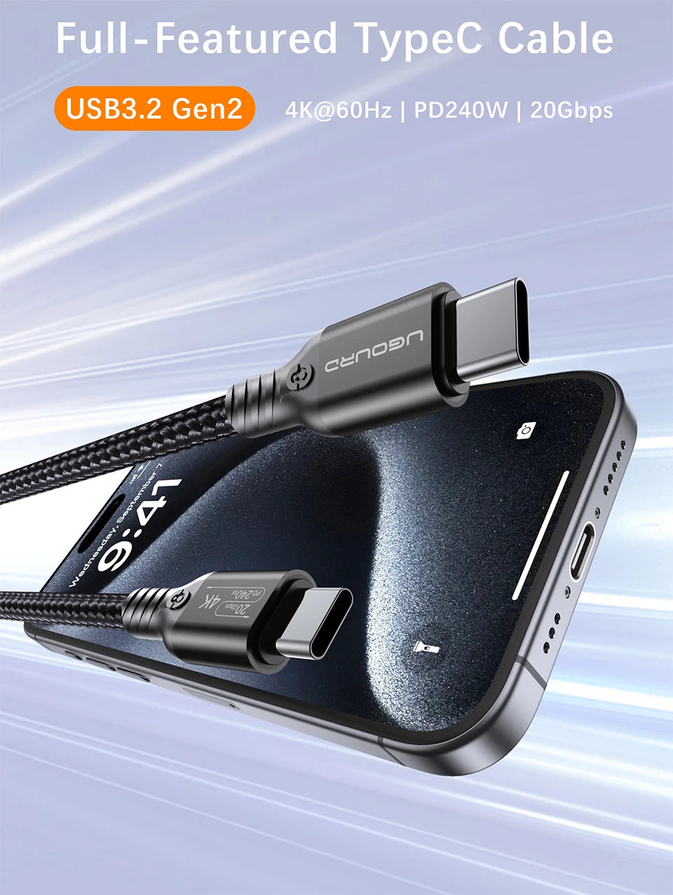 USB3.2 Gen2 Type C to Type C Cable | Fast 240W Charging Cord