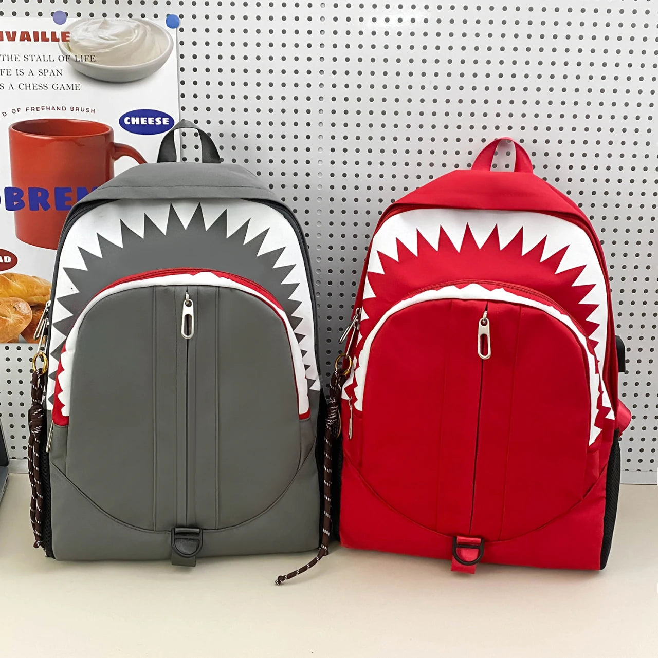Luminous Shark Mouth Backpack | Large Capacity USB Laptop Bag