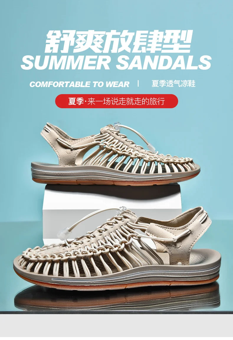 Men's Genuine Leather Sandals | Casual Beach & Outdoor Shoes