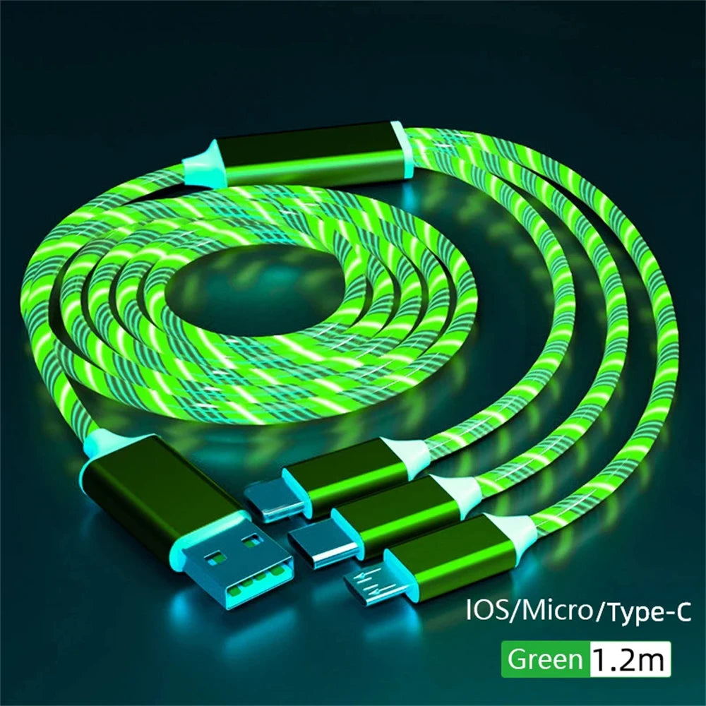 Glowing LED Light USB 3 in 1 Fast Charging Cable for Phones