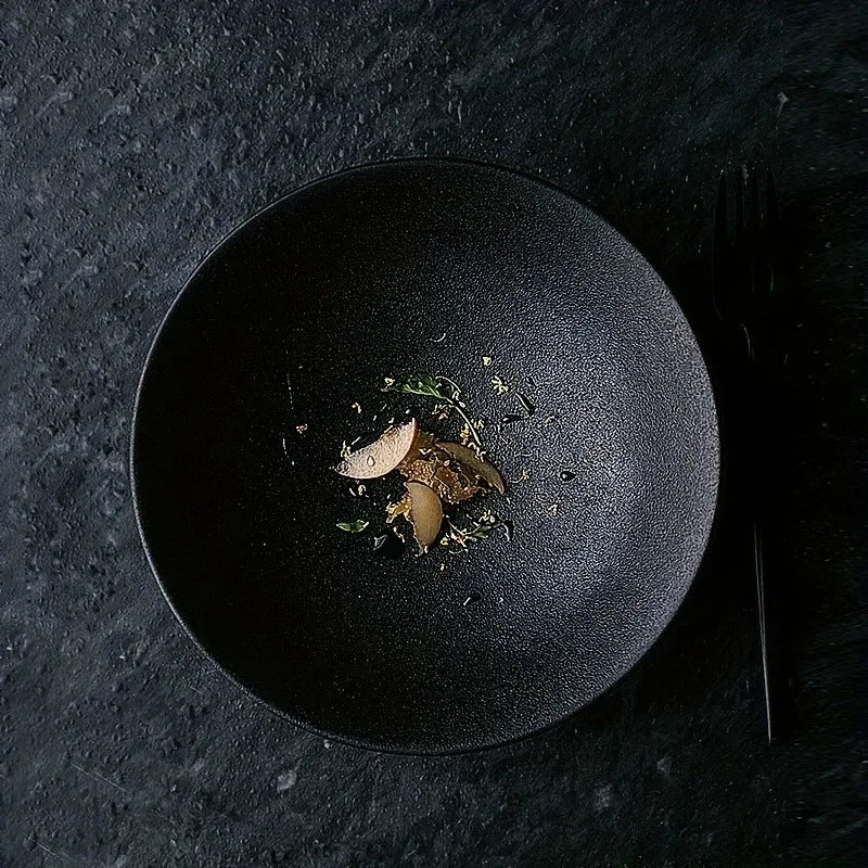 Elegant Black Ceramic Salad and Noodle Bowls | Eco-Friendly Tableware
