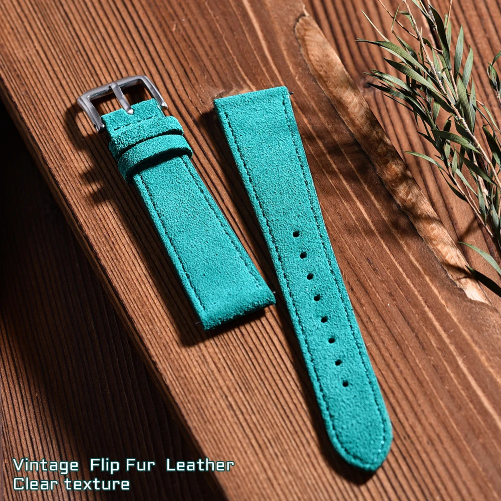 Vintage Suede Leather Watch Strap | Quick-Release Double Layer Band