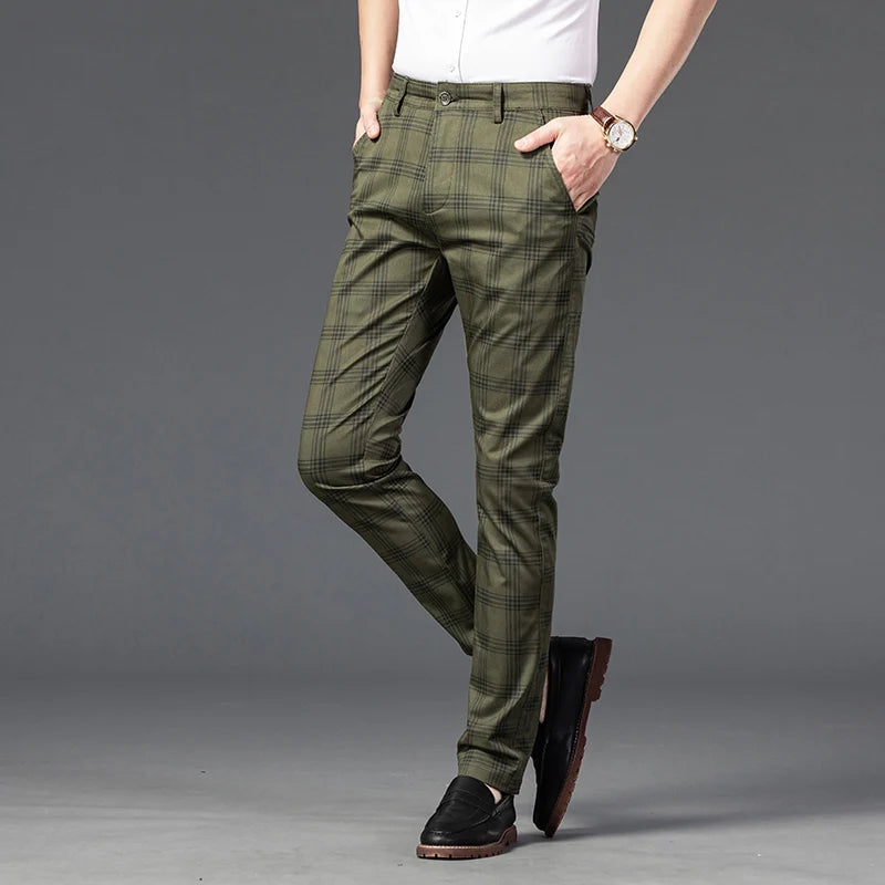 Men's Slim Cotton Plaid Pants | Casual Business Comfort Trousers