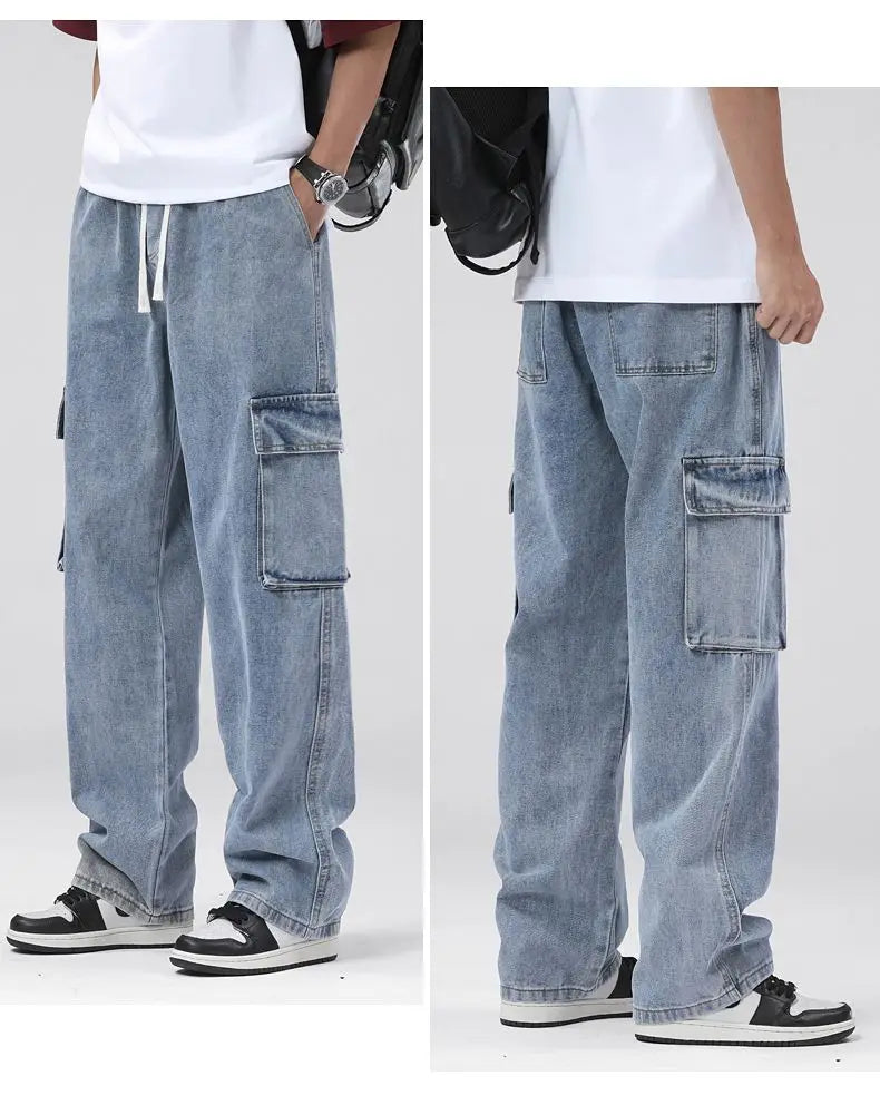 Men's Baggy Cargo Jeans with Elastic Waist | Casual Vintage Style