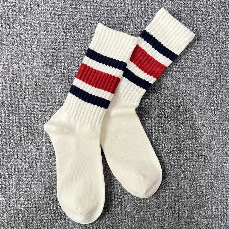Vintage Striped Medium Tube Socks | Unisex Terry Sports Socks