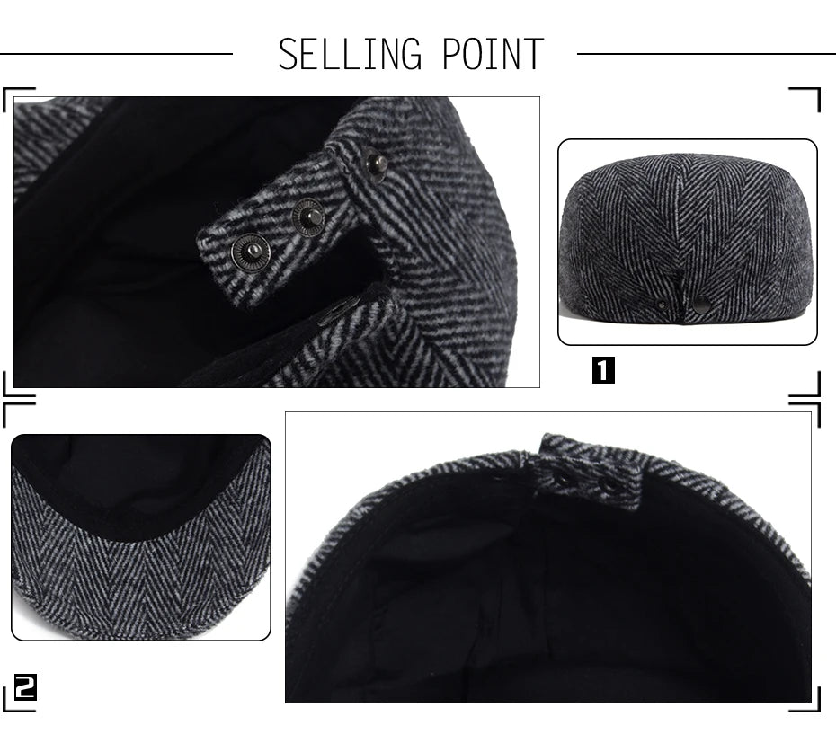 Unisex Vintage Herringbone Beret | Stylish Warm Newsboy Cap
