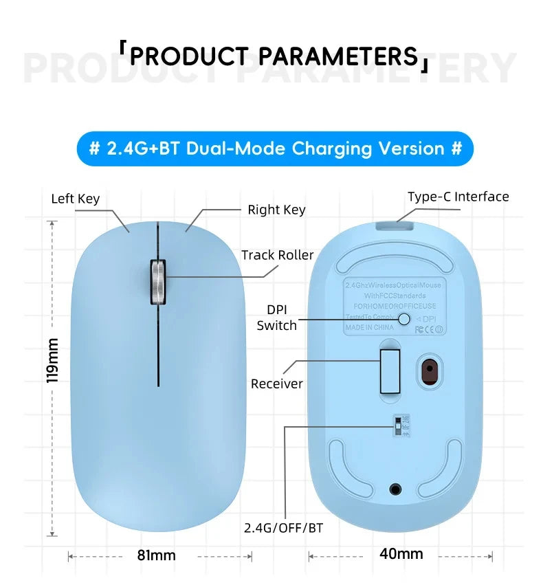 Silent Click Wireless Mouse | Ergonomic Portable Rechargeable Device