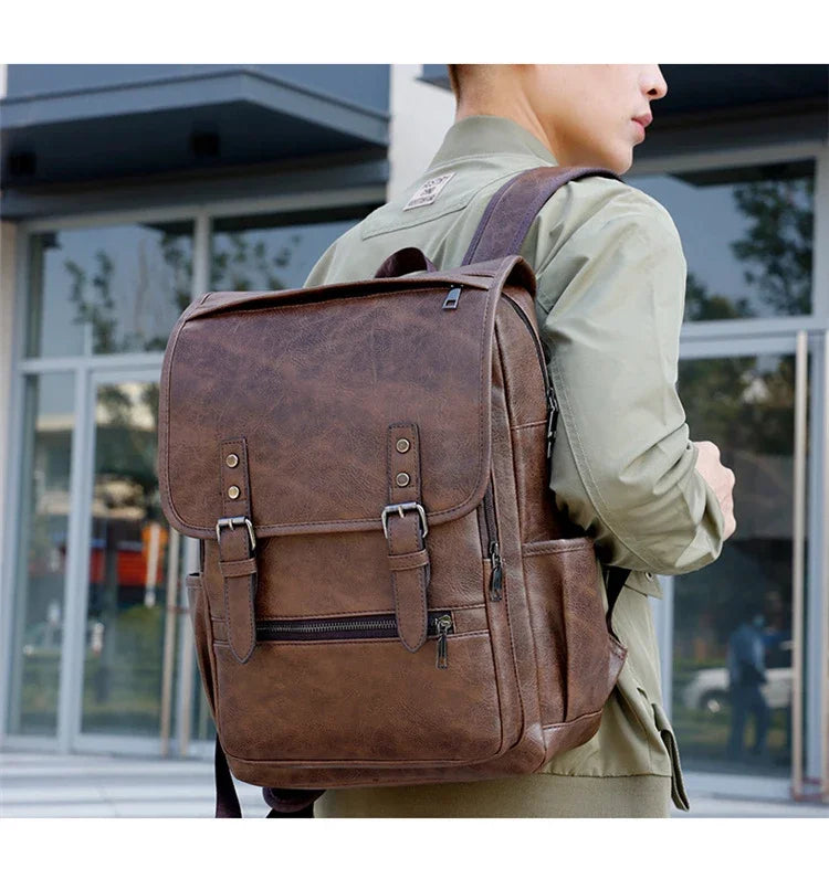Large Capacity Vintage Men's Backpack | Stylish PU Leather Bag