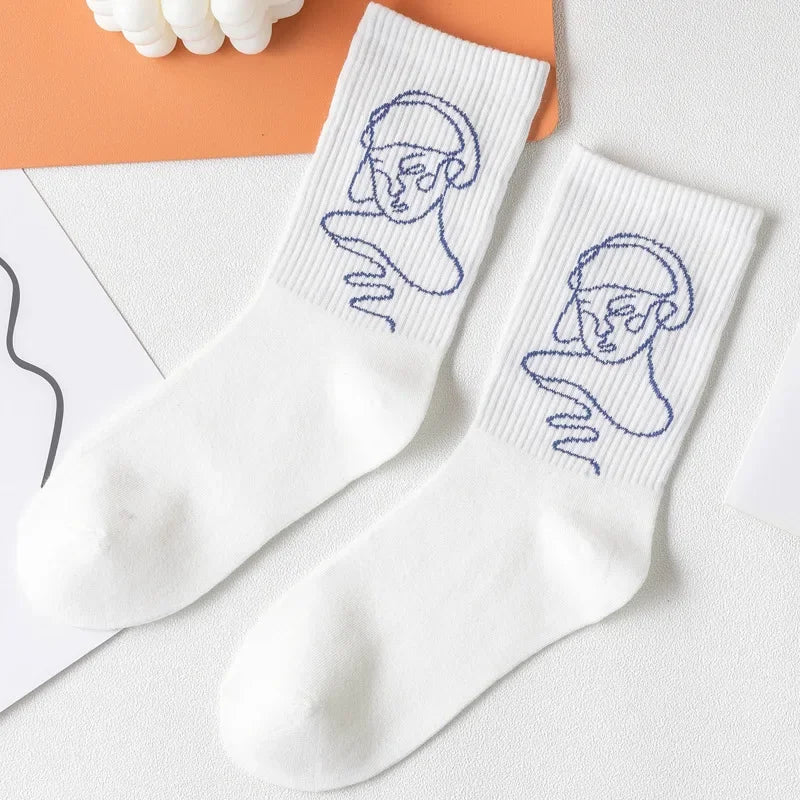 Trendy Blue Kawaii Summer Crew Socks | Stylish Couples Tube Socks