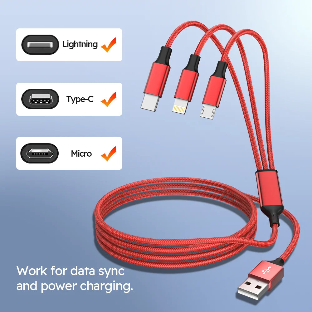 4pcs 3in1 USB-C Fast Charging Cable | Multi-Interface Charging